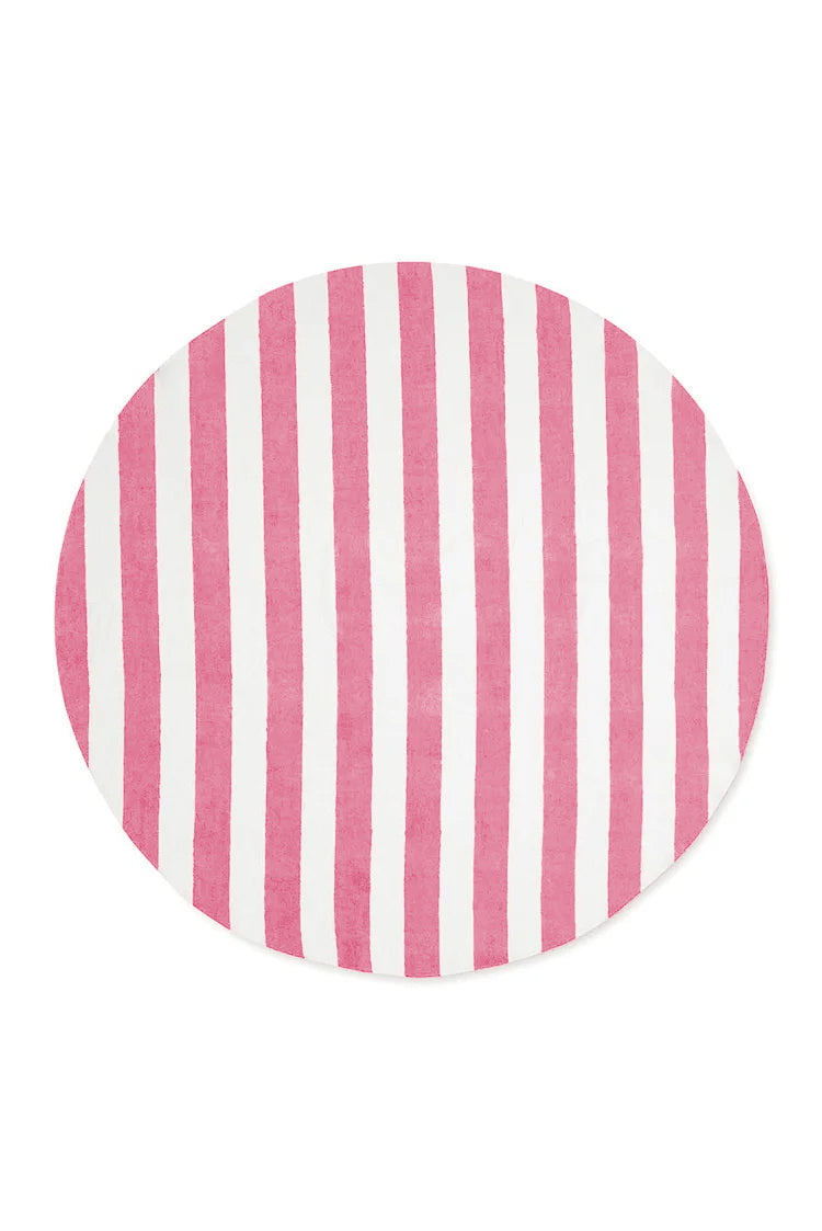 'Stripe' Round Occasional Linen Tablecloth in Rose Pink, 165cm
