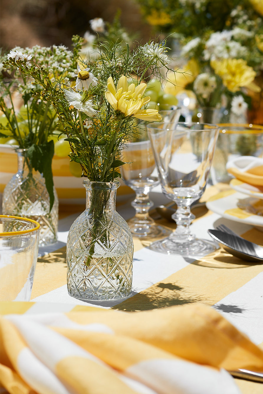 'Stripe' Linen Tablecloth in White & Yellow