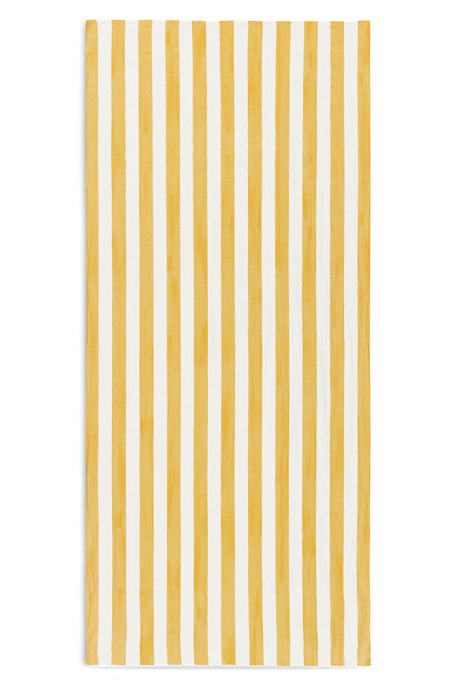 'Stripe' Linen Tablecloth in White & Yellow