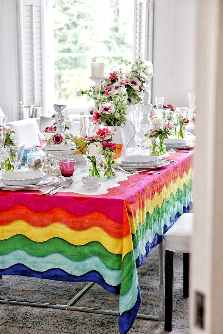 Sunrise Rainbow Linen Tablecloth in Multicolours
