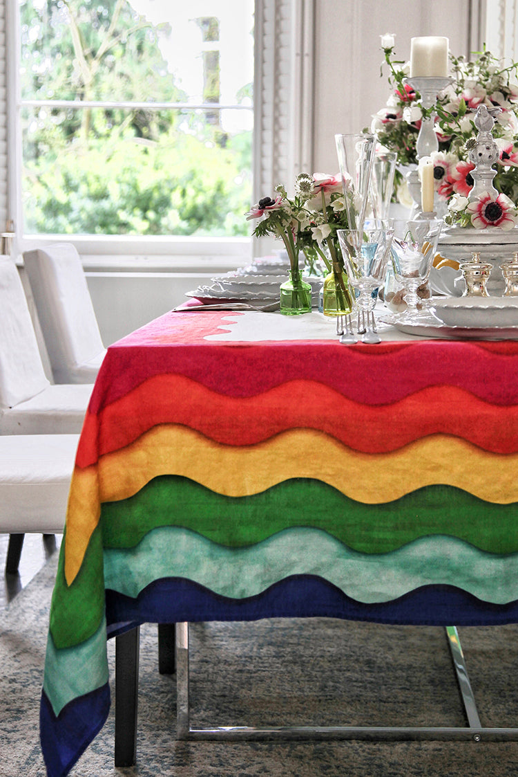 Sunrise Rainbow Linen Tablecloth in Multicolours