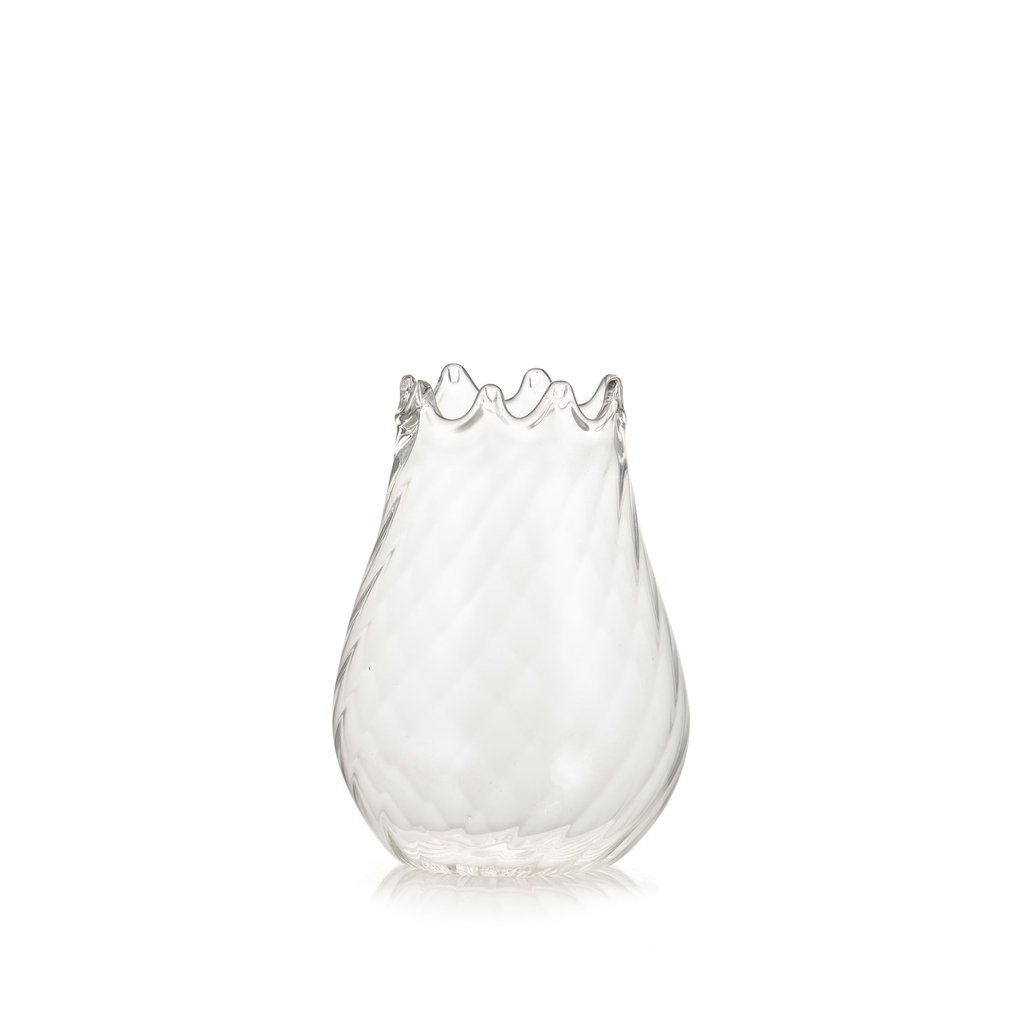 Clear Handblown Glass Swirl Pomegranate Bud Vase
