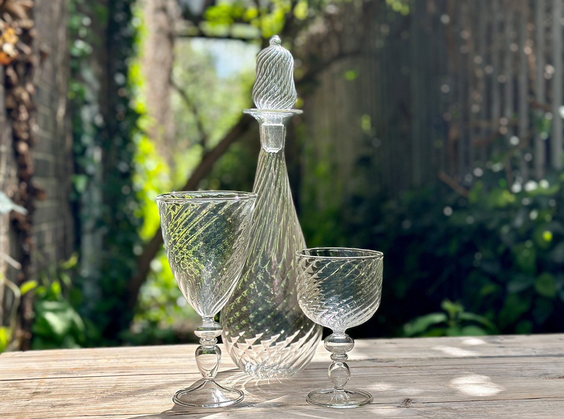 Clear Handblown Glass Swirl Wine Carafe & Stopper, 38cm