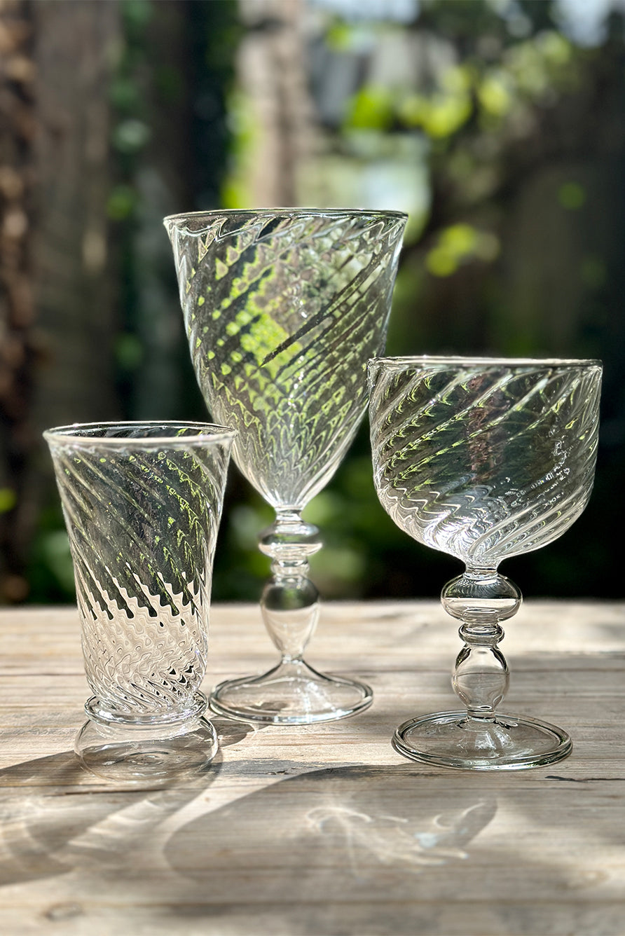 Clear Handblown Glass Swirl Water Glass, 13cm