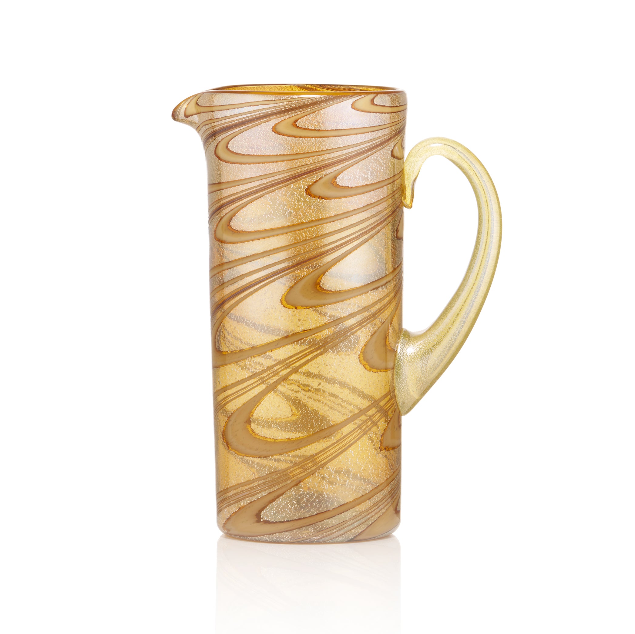 Handblown Murano Glass 'Swirl' Jug in Amber with Silver Sparkle