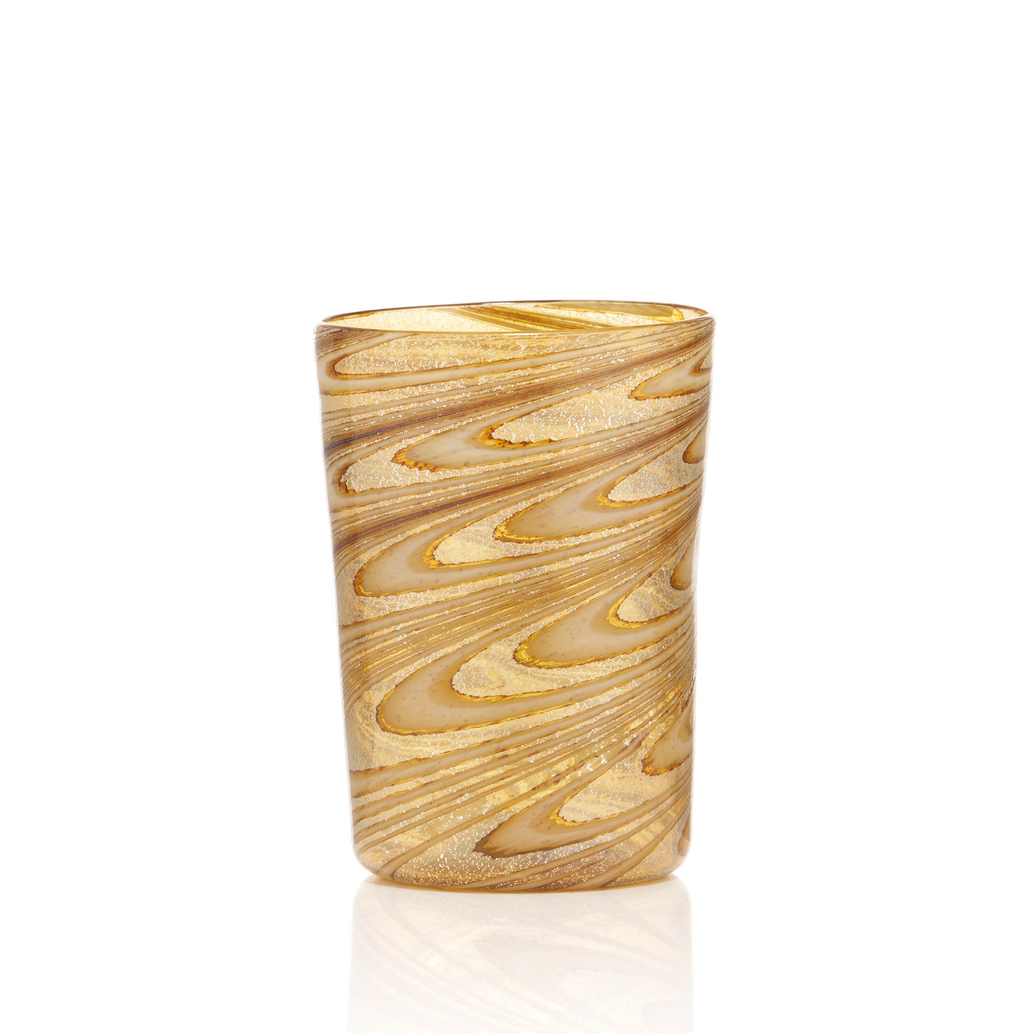 Handblown Murano Glass 'Swirl' Tumbler in Amber with Silver Sparkle, 11cm
