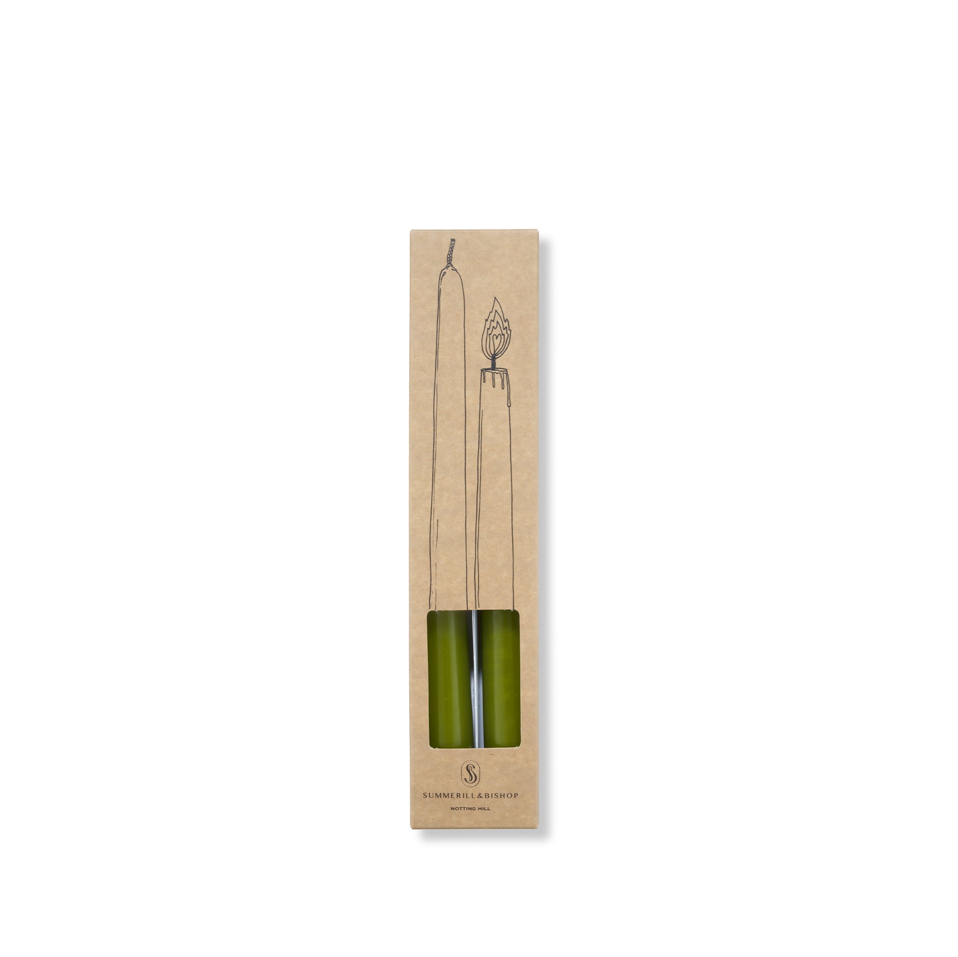 S&B Set of 2 Tapered Candles in Olive Green, 25cm