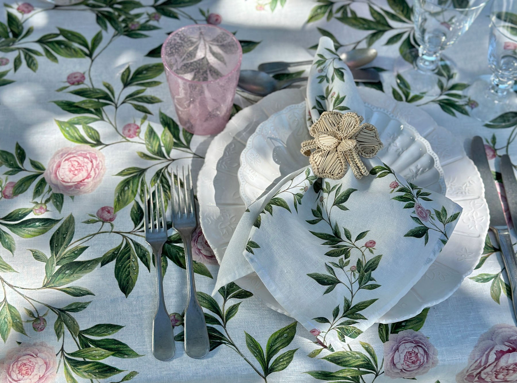 'Trailing Peony' Linen Tablecloth