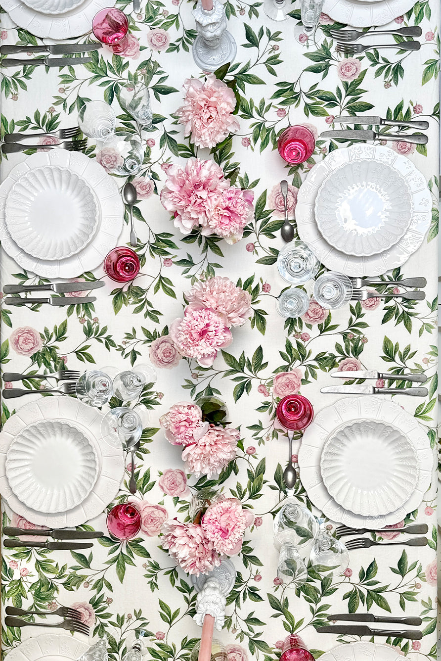 'Trailing Peony' Linen Tablecloth