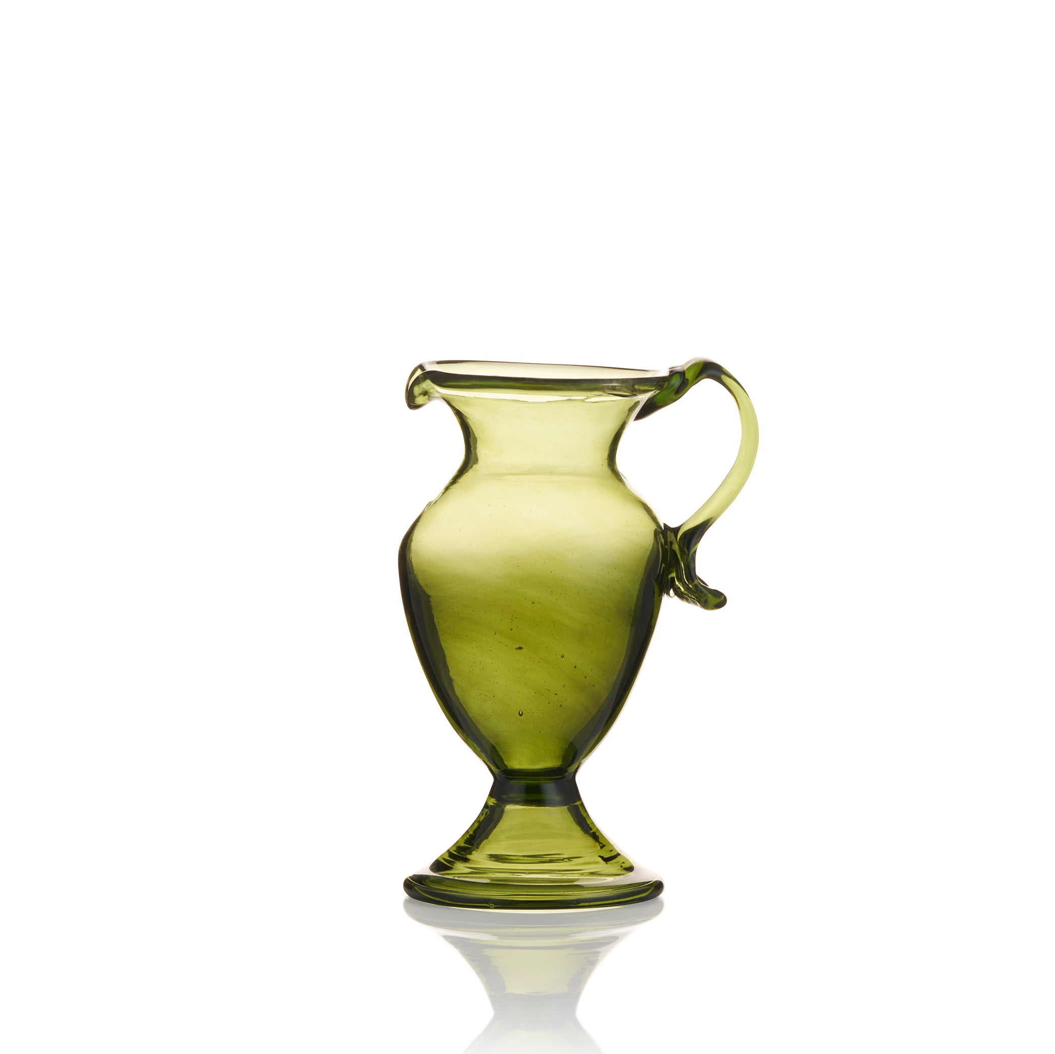 Handblown Recycled Glass Footed Carafe in Olive Green, 18cm