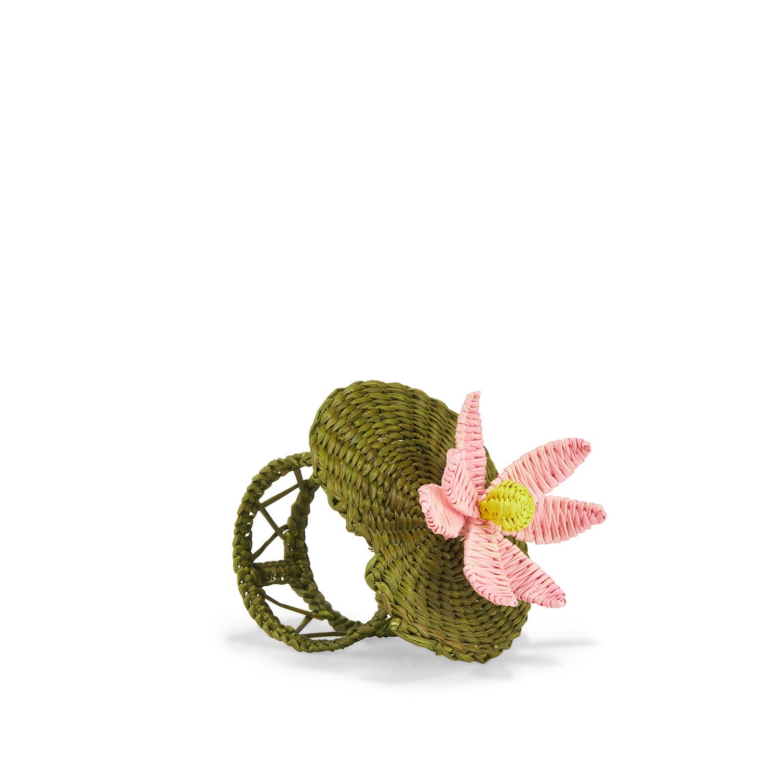 Handwoven Waterlily Pad Napkin Ring in Pink and Olive Green