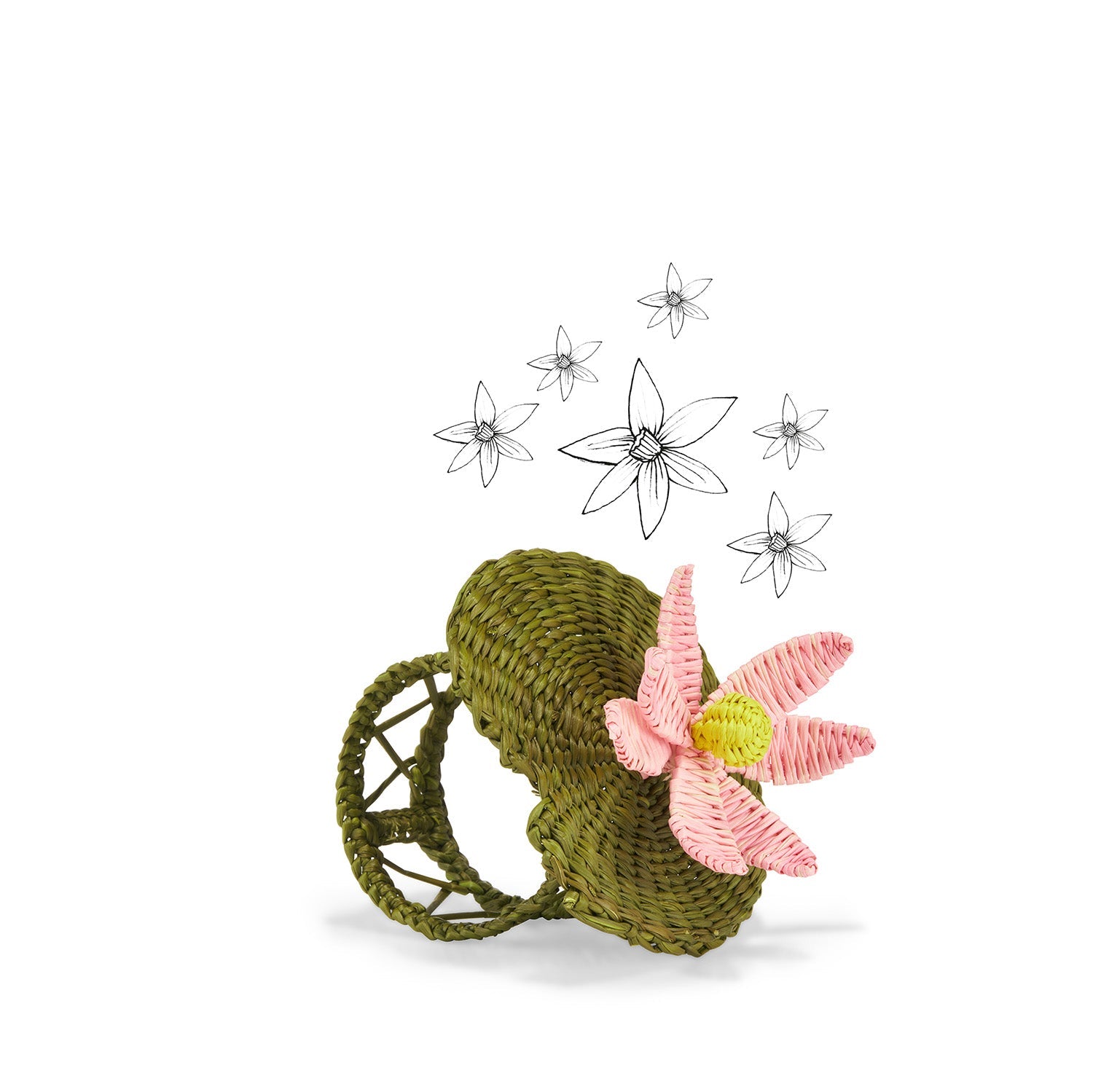 Handwoven Waterlily Pad Napkin Ring in Pink and Olive Green