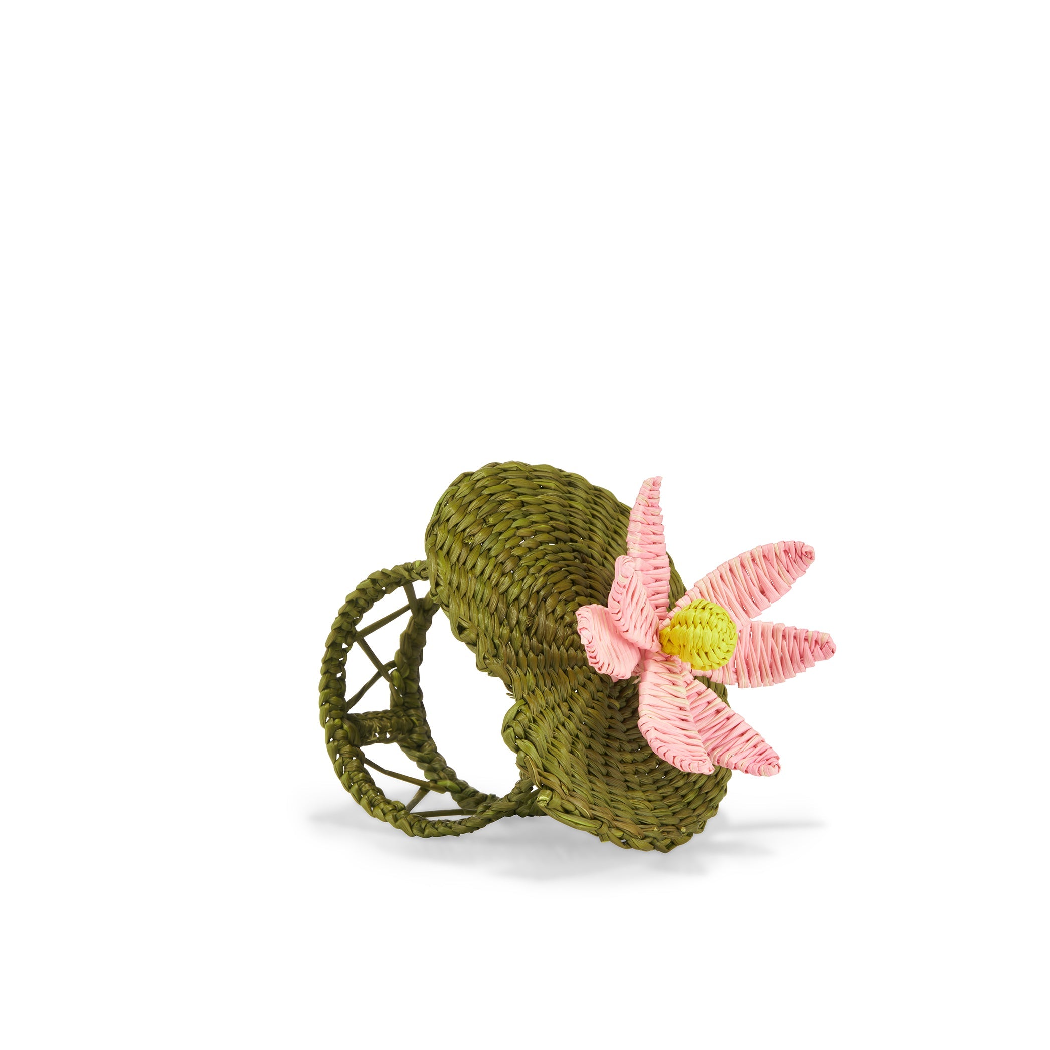 Handwoven Waterlily Pad Napkin Ring in Pink and Olive Green