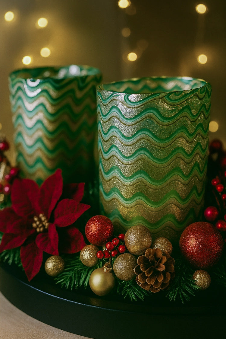 Handblown Murano Glass Wave Tumbler in Green & Gold