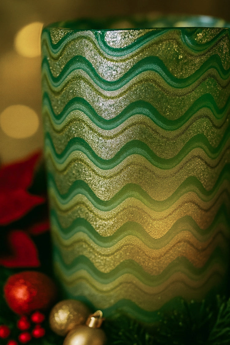 Handblown Murano Glass Wave Tumbler in Green & Gold