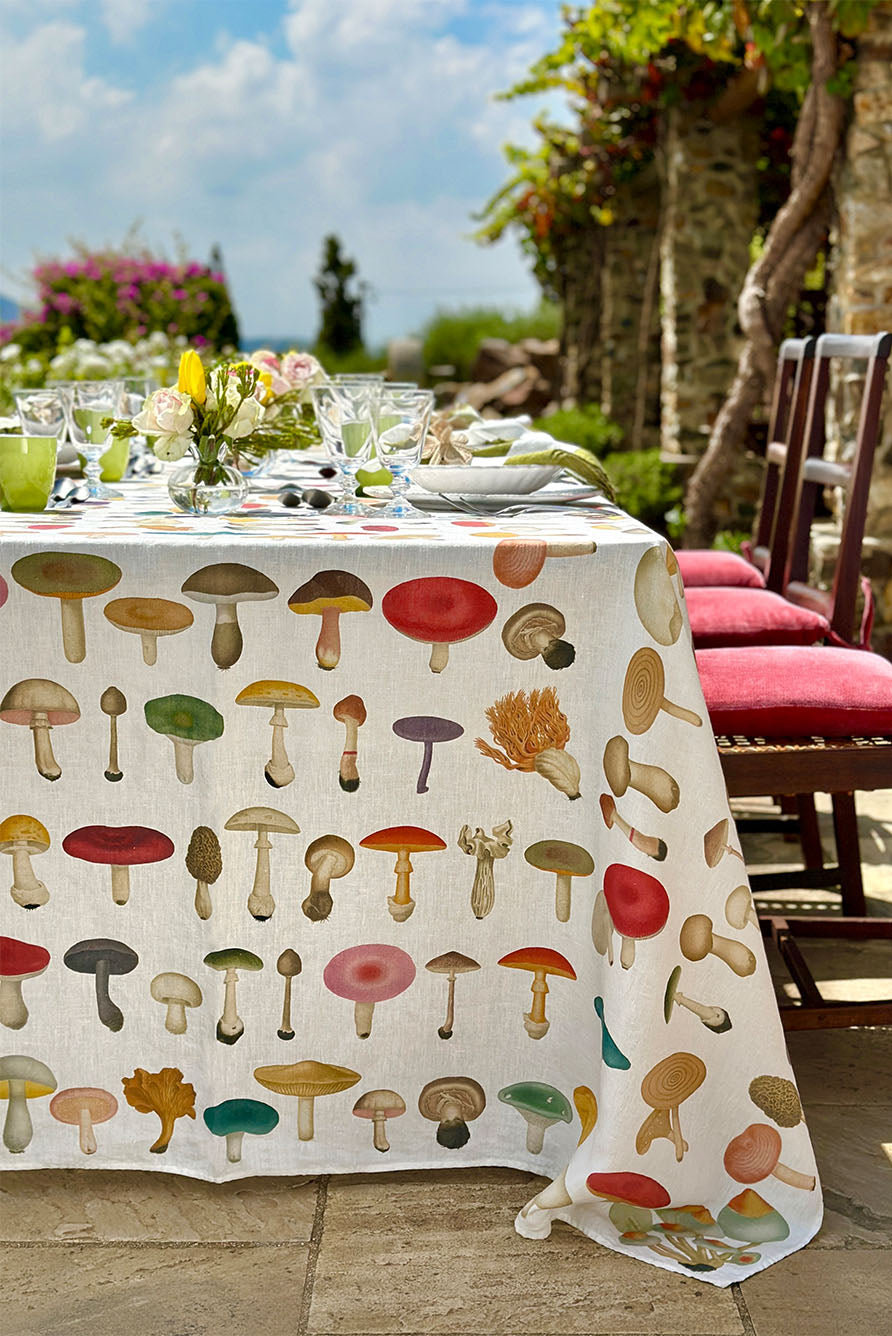 S&B x John Derian White 'Fungi' Linen Tablecloth