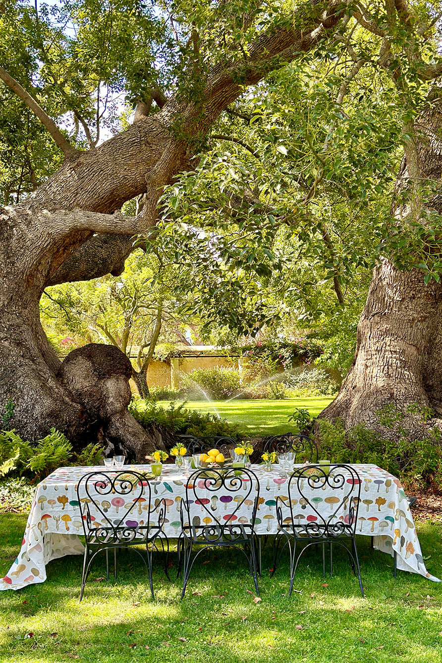 S&B x John Derian White 'Fungi' Linen Tablecloth