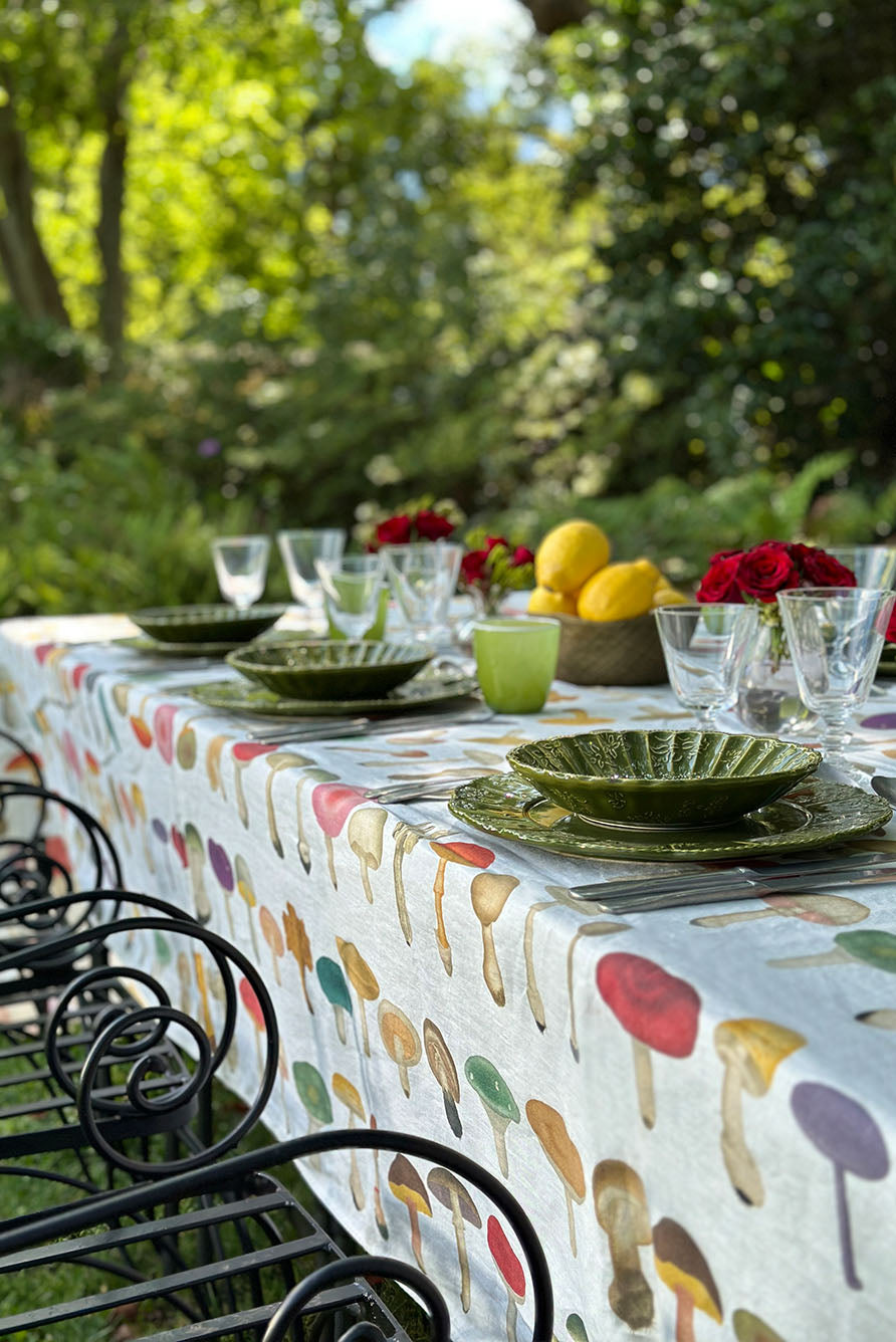 S&B x John Derian White 'Fungi' Linen Tablecloth