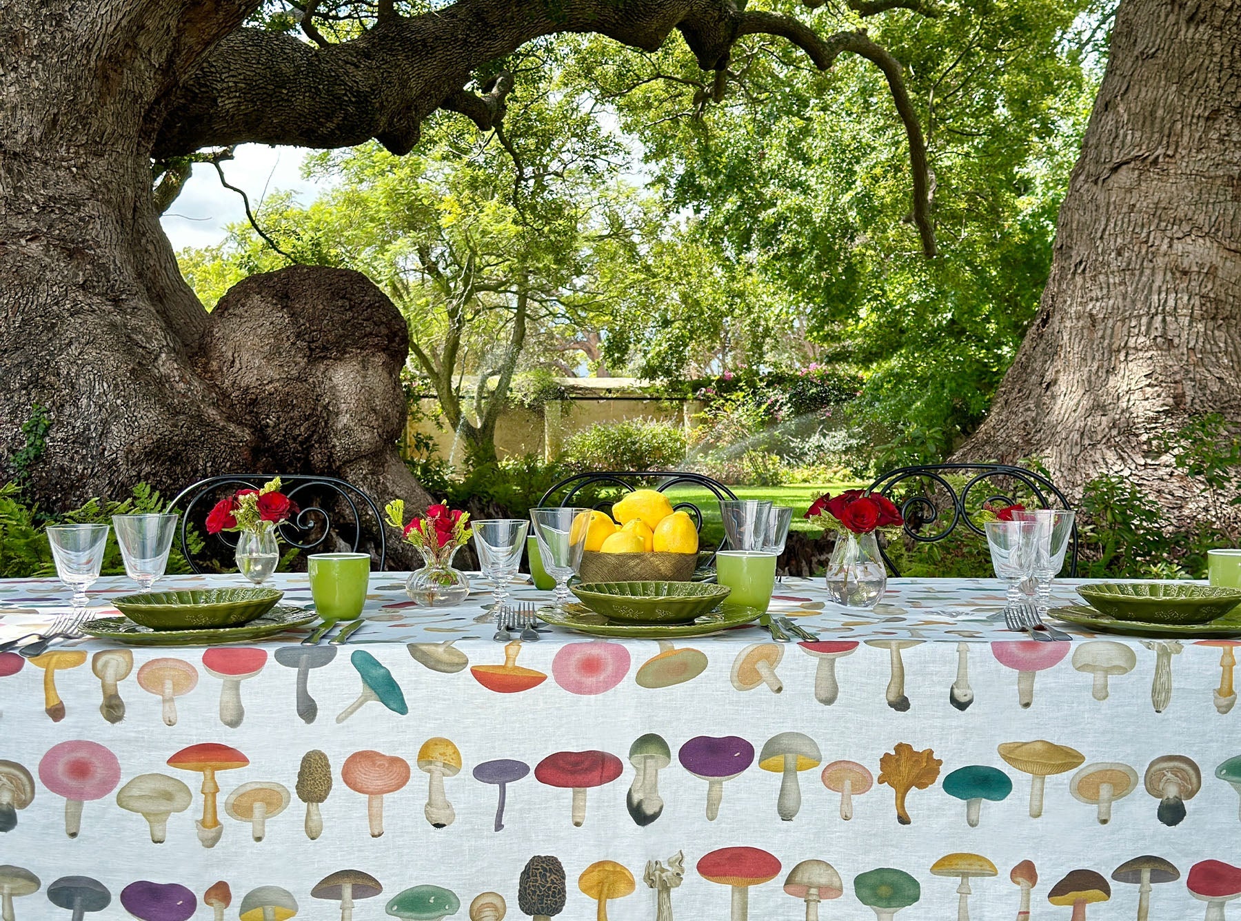 S&B x John Derian White 'Fungi' Linen Tablecloth