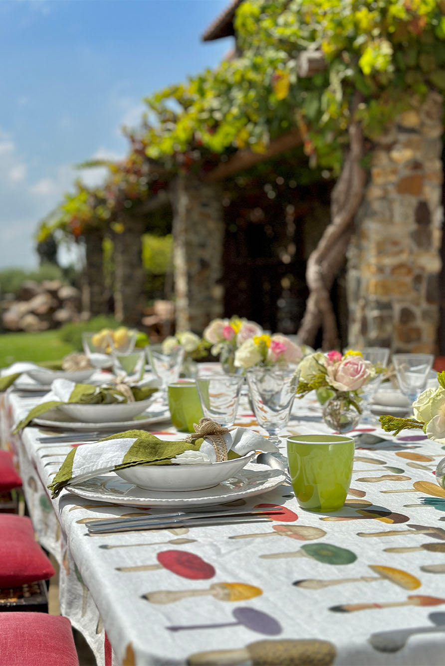 S&B x John Derian White 'Fungi' Linen Tablecloth