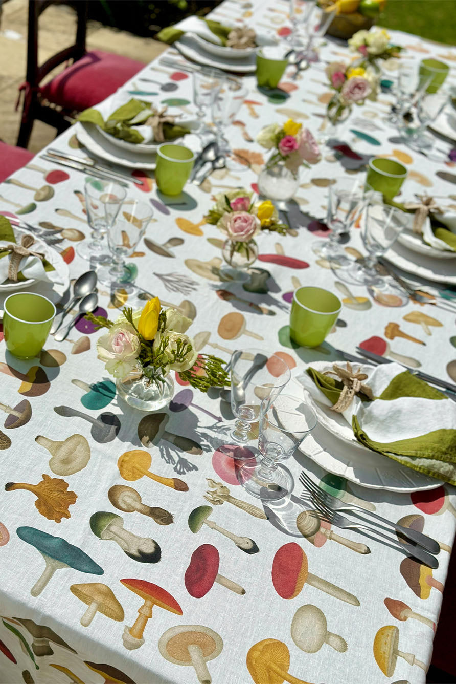 S&B x John Derian White 'Fungi' Linen Tablecloth