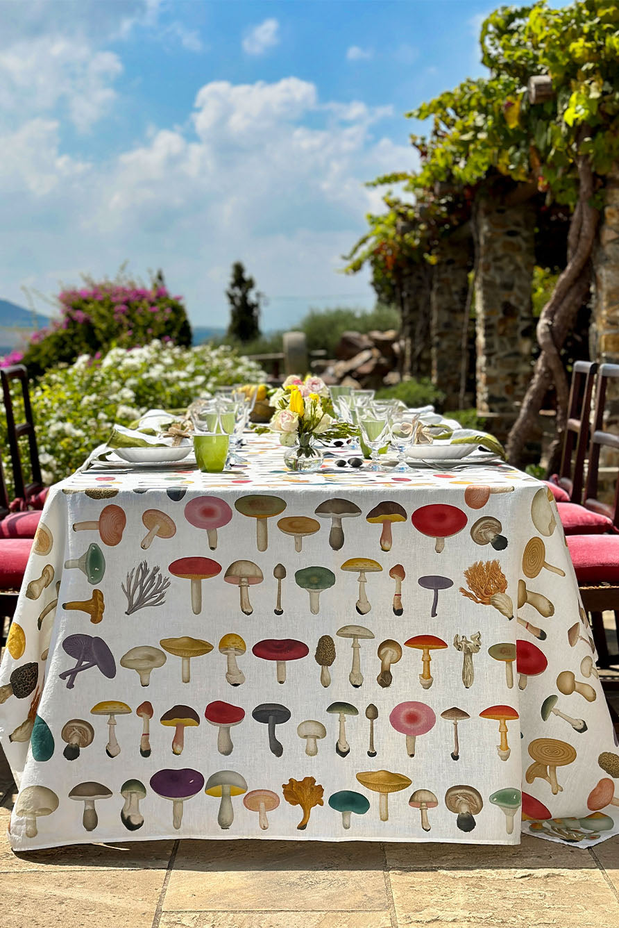 S&B x John Derian White 'Fungi' Linen Tablecloth