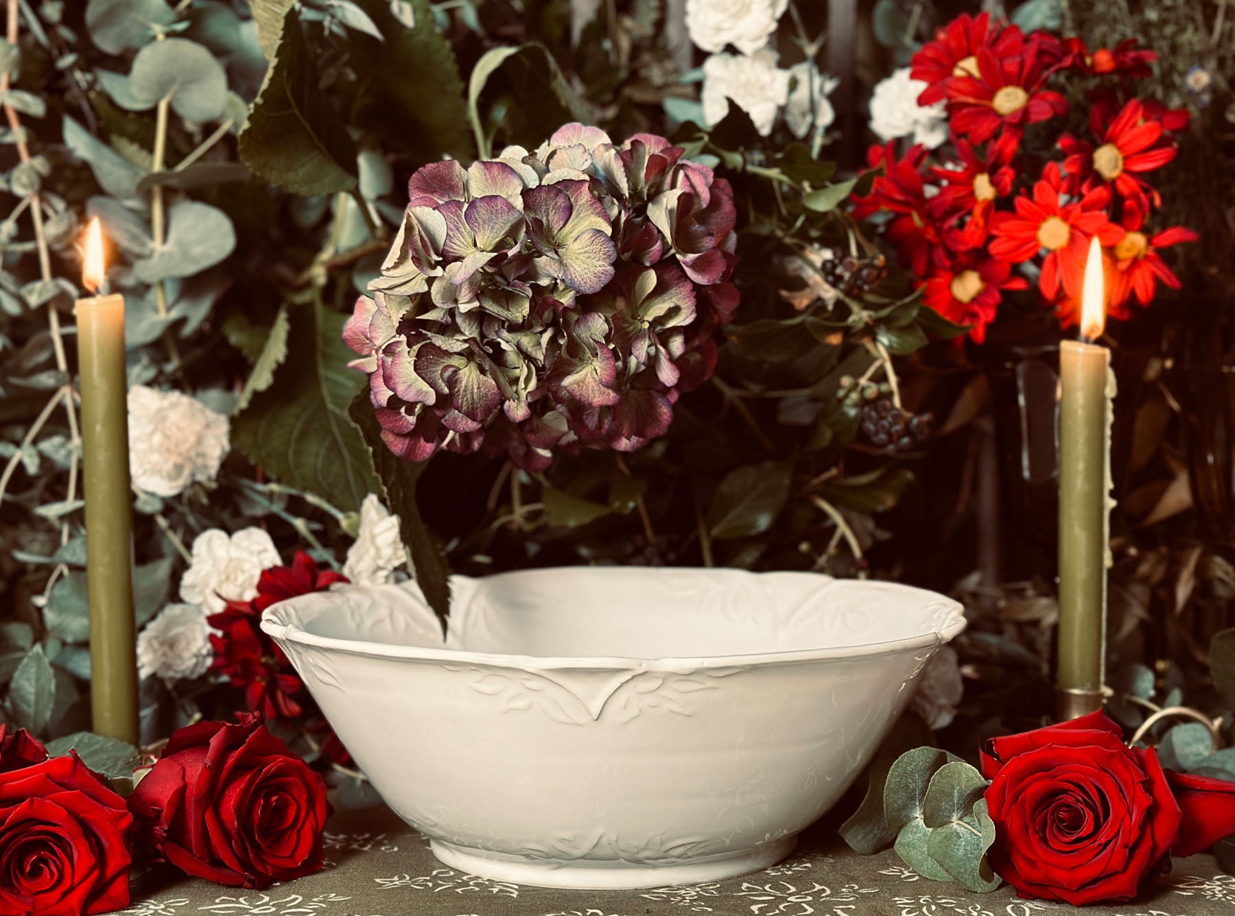 Bernadette's Falling Flower White Serving Bowl, 30cm