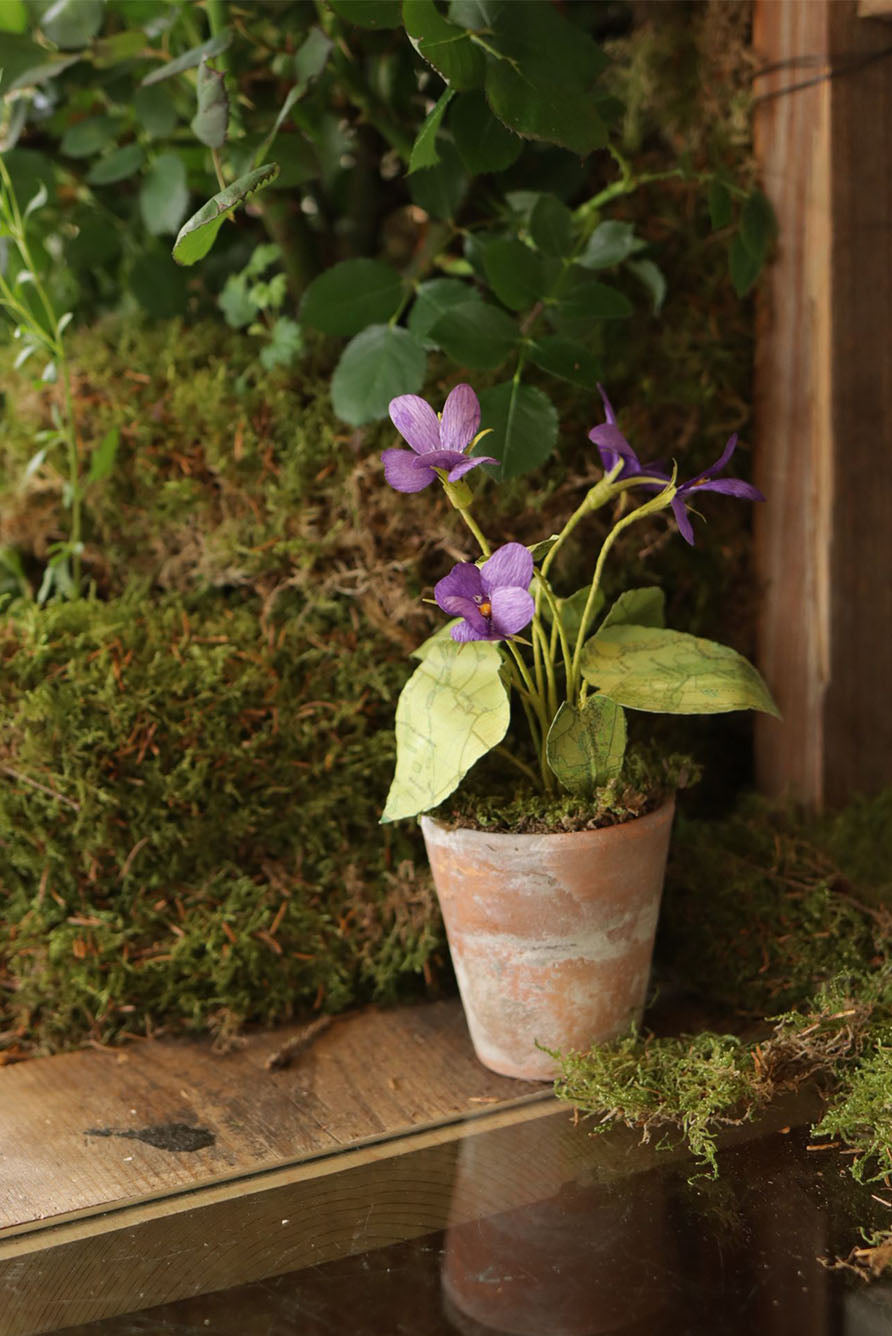 Purple Pansy Paper Flowers & Clay Pot