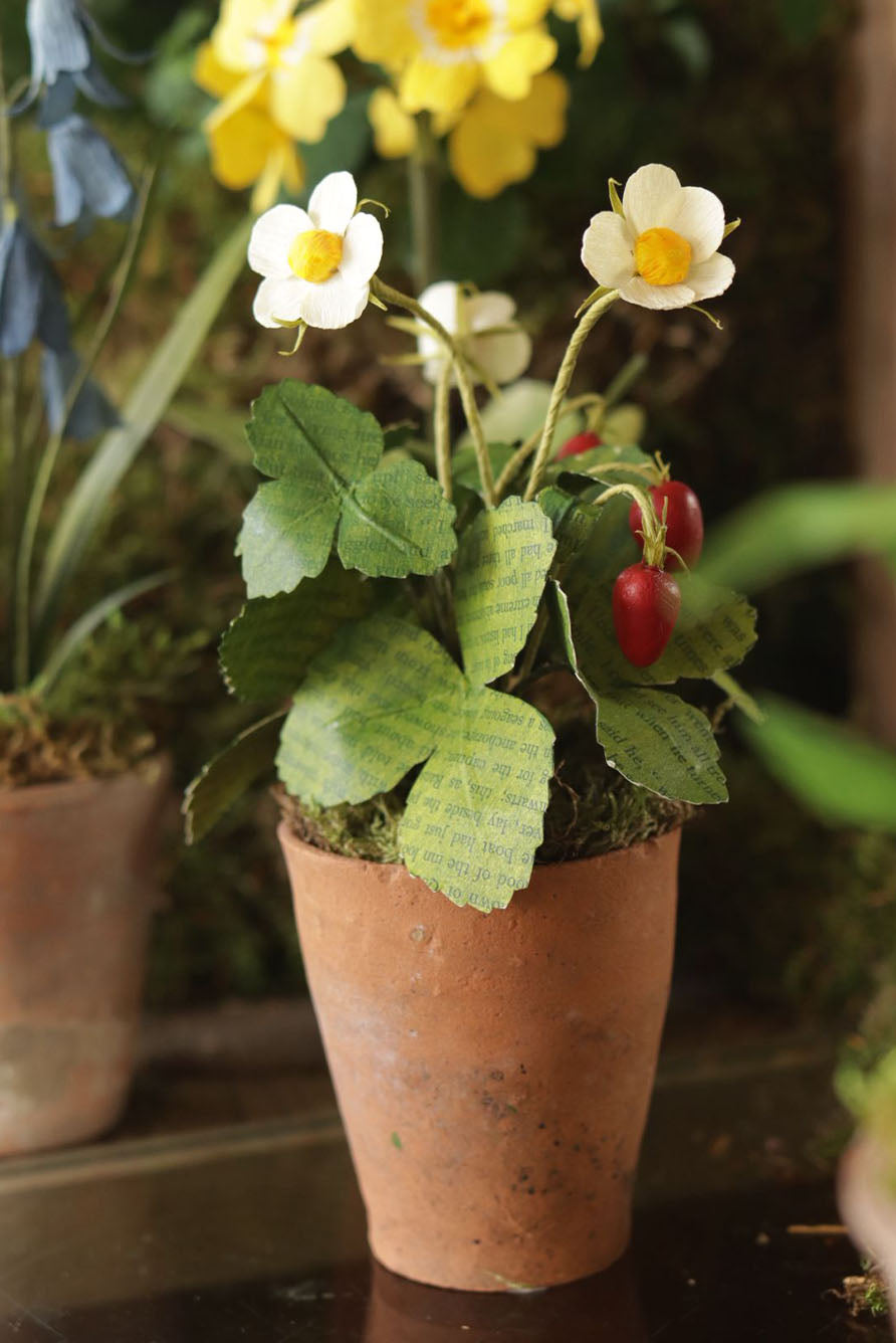 Strawberries Paper Flowers & Clay Pot