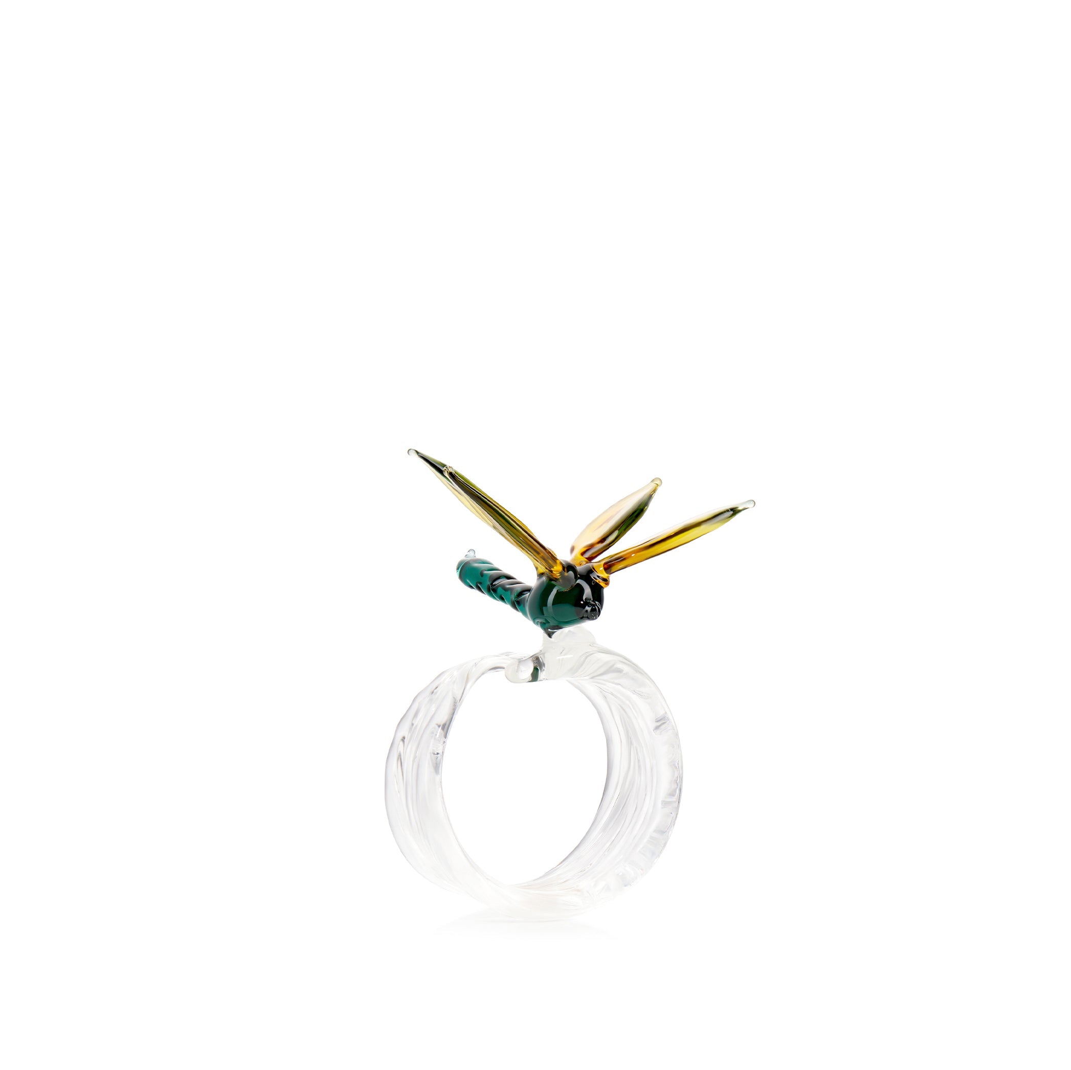 S&B Exclusive Handblown Glass Dragonfly Napkin Ring in Green & Yellow