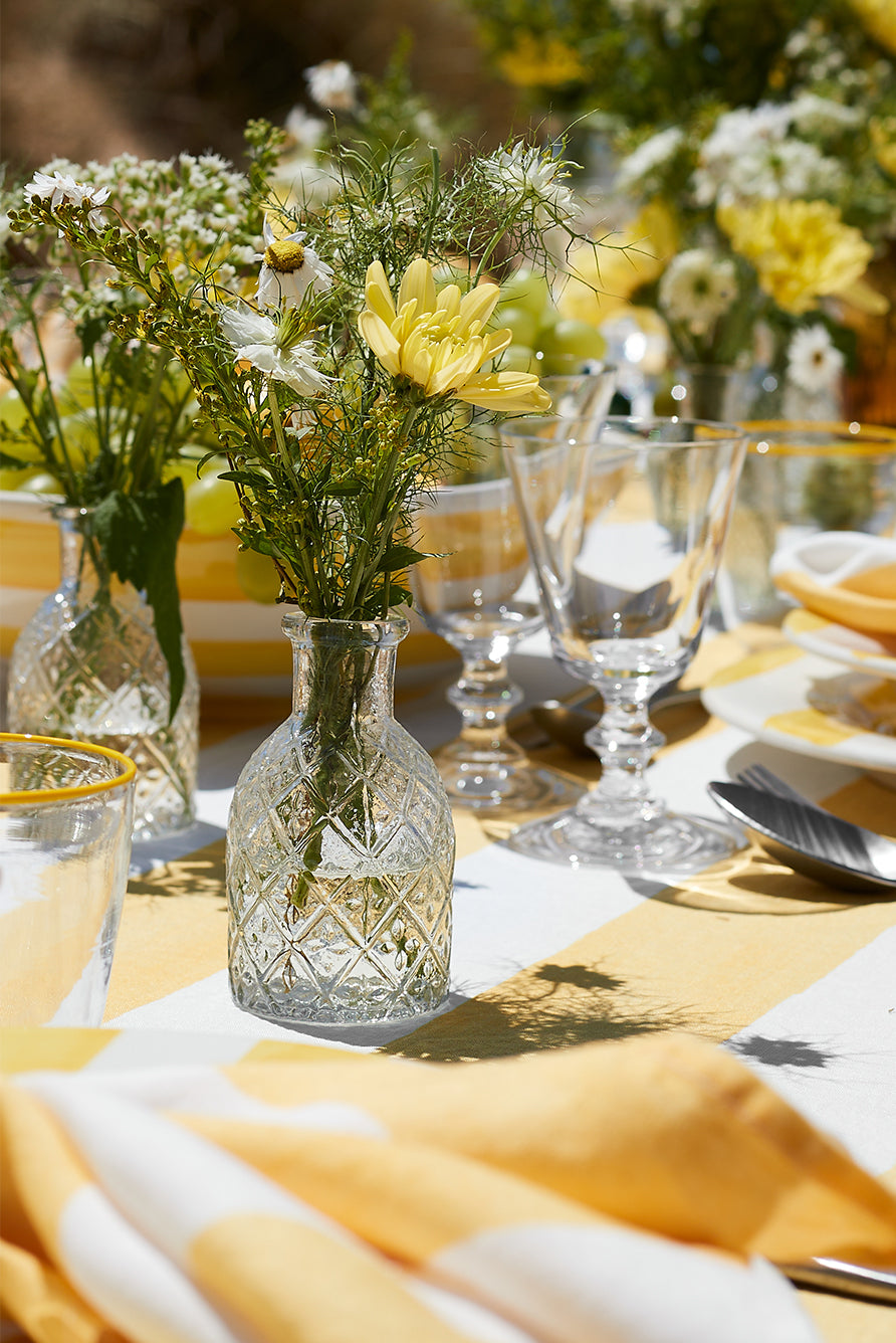 Stripe Linen Tablecloth in White & Yellow