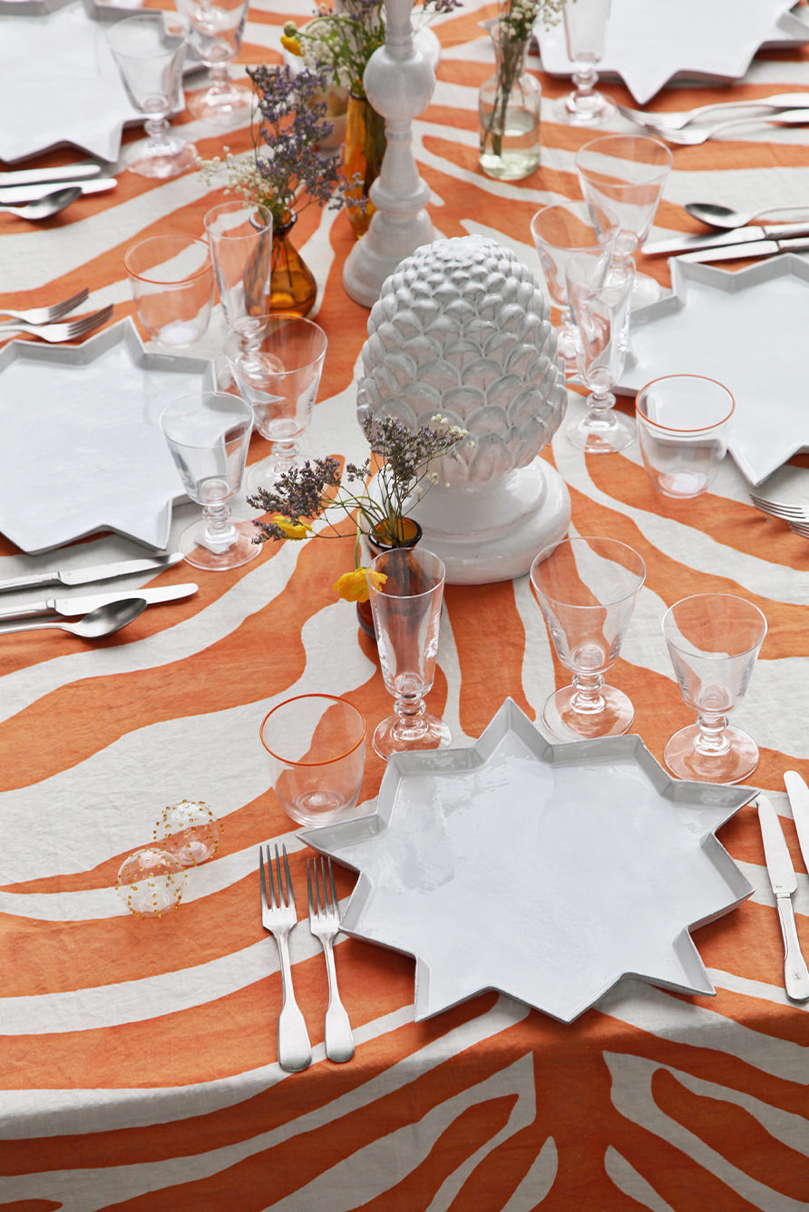 Zebra Linen Tablecloth in Tangerine Orange