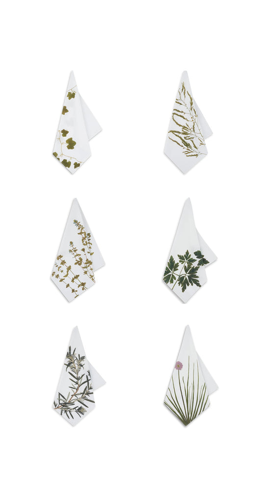 Set of Six 'Gastronomic' Herb Linen Napkins, 50x50cm