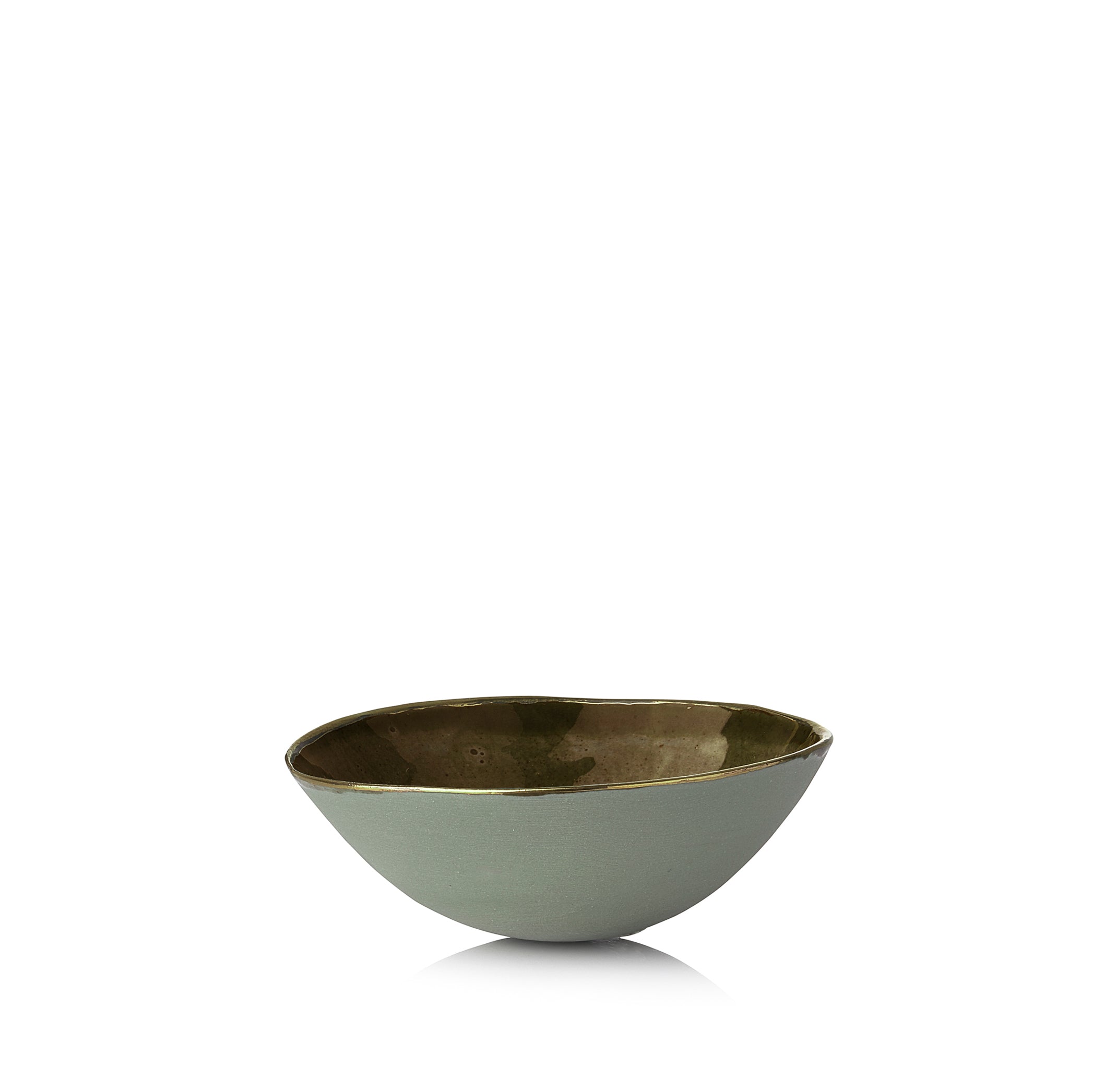 Olive Green Ceramic Bowl with Gold Rim, 10cm