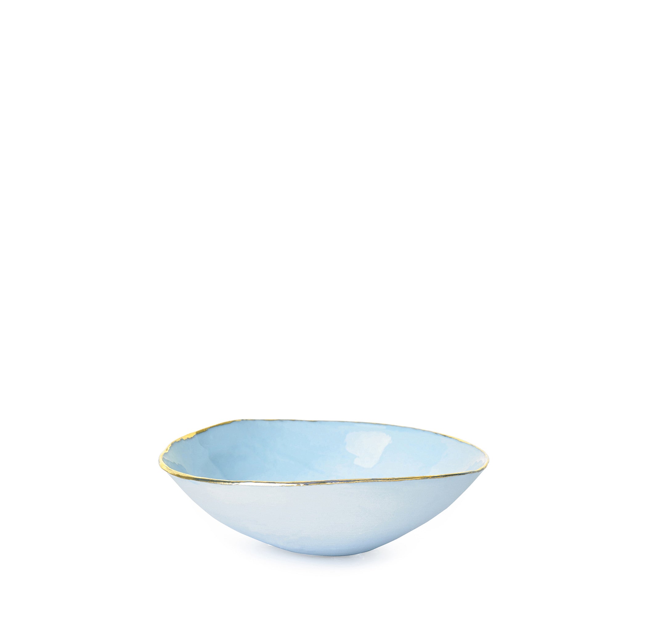 Light Blue Ceramic Bowl with Gold Rim, 10cm