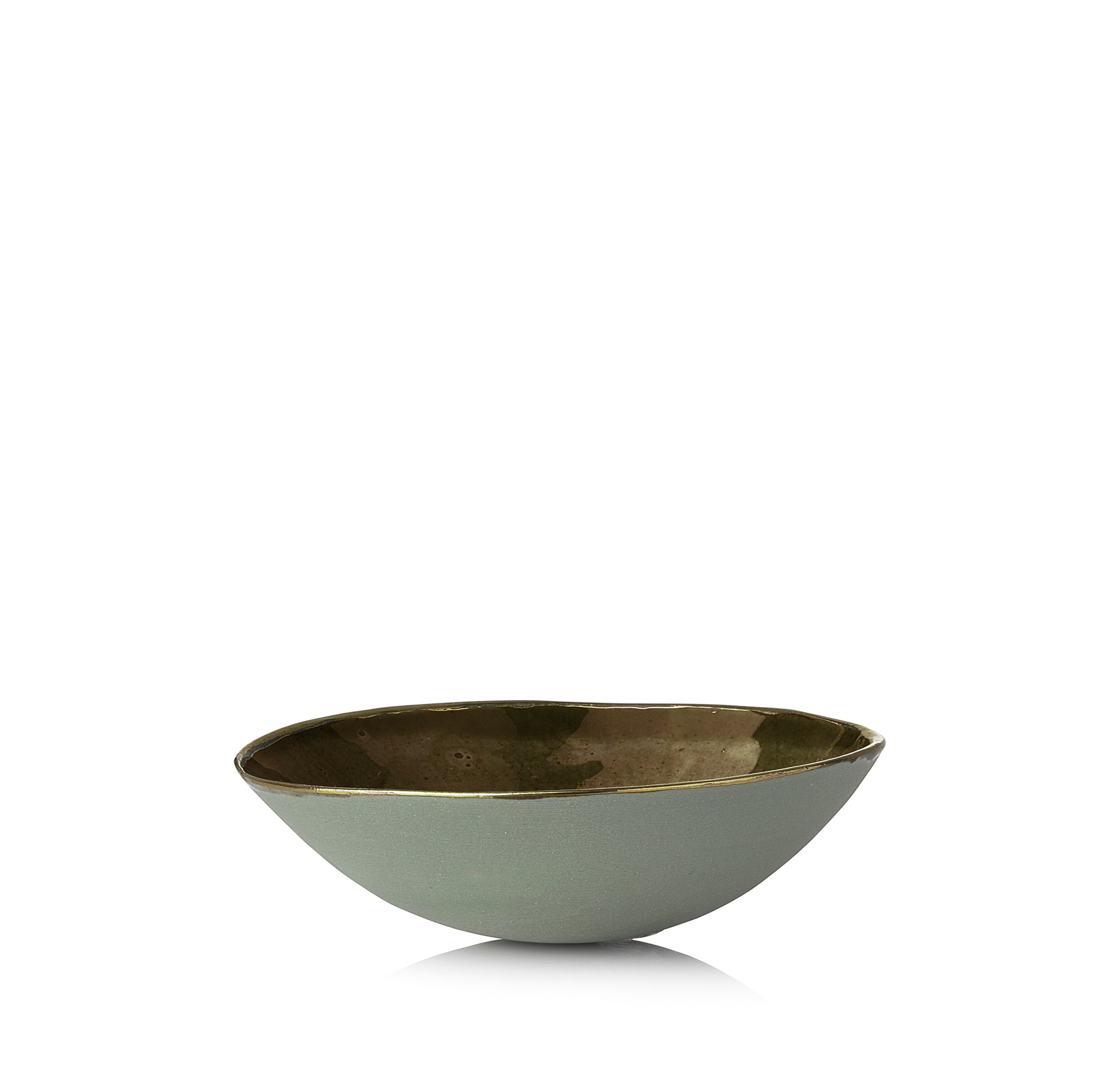 Olive Green Ceramic Bowl with Gold Rim, 16cm