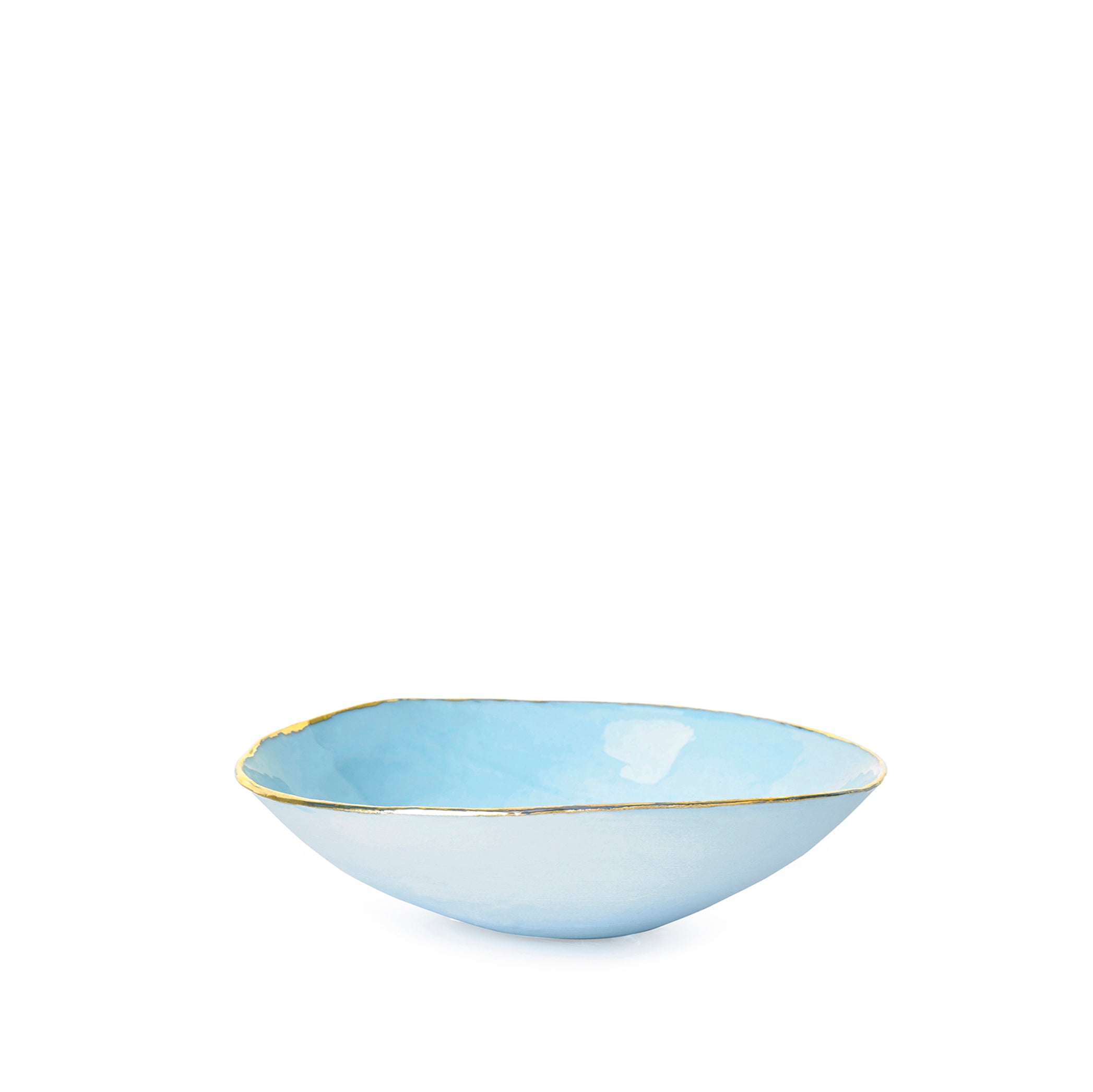 Light Blue Ceramic Bowl with Gold Rim, 16cm
