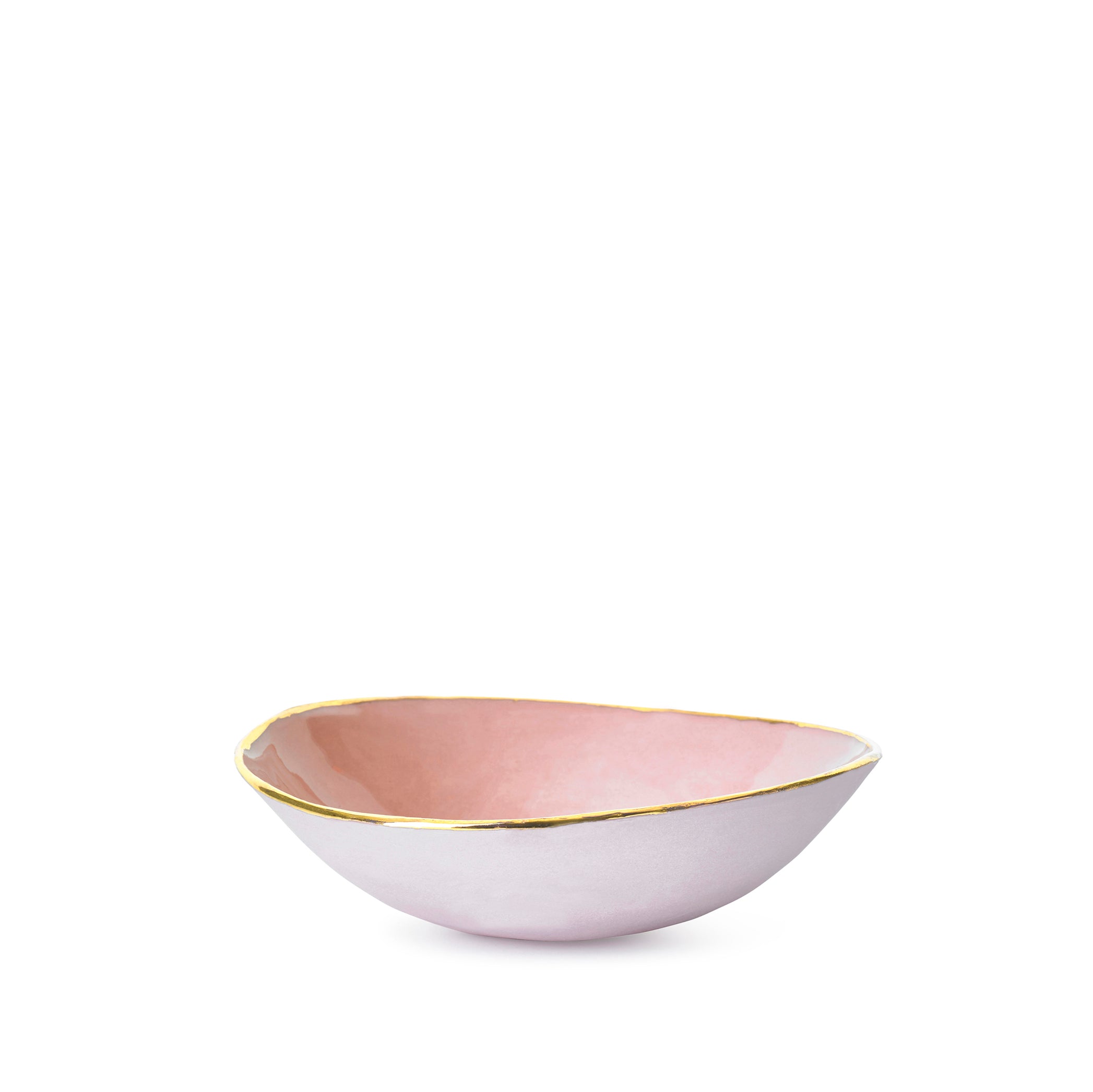 Pink Ceramic Bowl with Gold Rim, 16cm