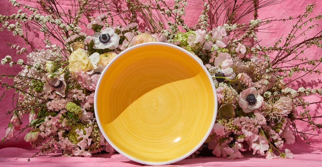 S&B 'Brushed' Ceramic Pasta Bowl in Yellow, 22cm