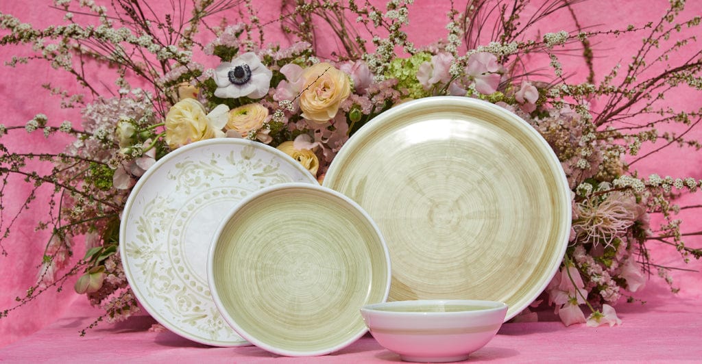 S&B Decorated Dinner Plate in White With Season Green Pattern, 26cm