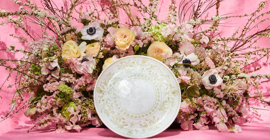 S&B Decorated Dinner Plate in White With Season Green Pattern, 26cm