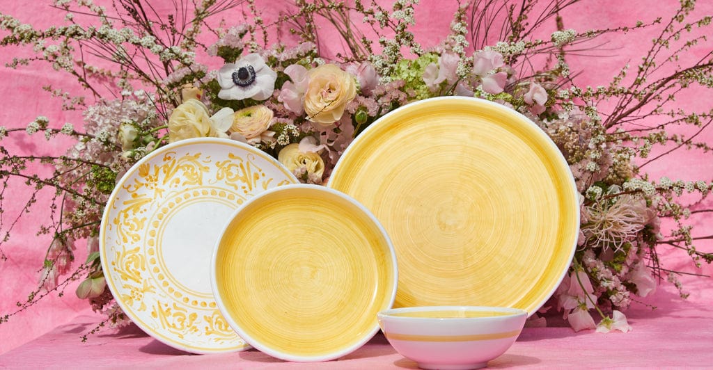 S&B Decorated Dinner Plate in White With Yellow Pattern, 26cm