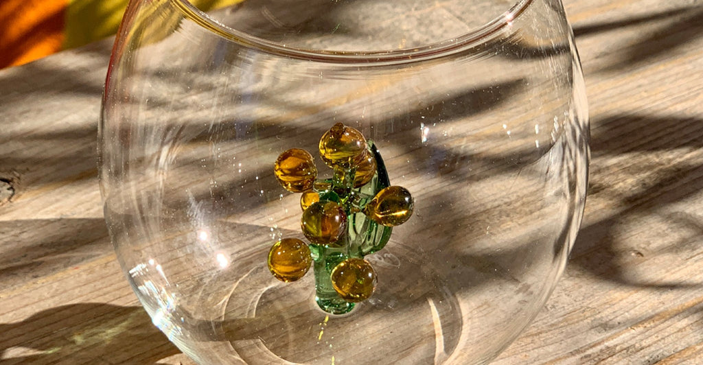 Handblown Yellow Cactus Flower Glass