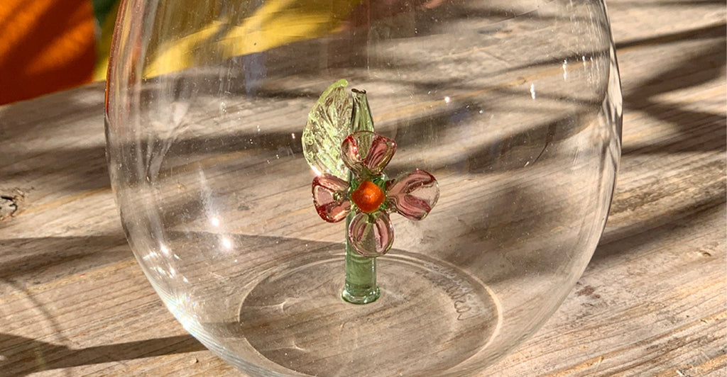 Handblown Red Poppy Flower Glass