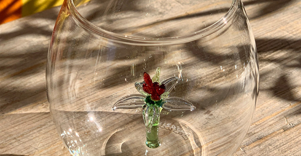 Handblown Blue Dianthus Flower Glass