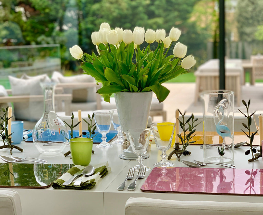 Falling Flower Cork-Backed Placemat in Pale Blue, 29 x 38cm