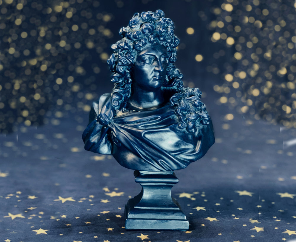 Louis XIV Carved Wax Bust in Royal Blue, 35cm