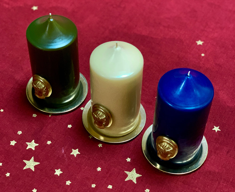 'Madame de Pompadour' Cameo Pillar Candle in Navy Blue by Trudon, 15cm