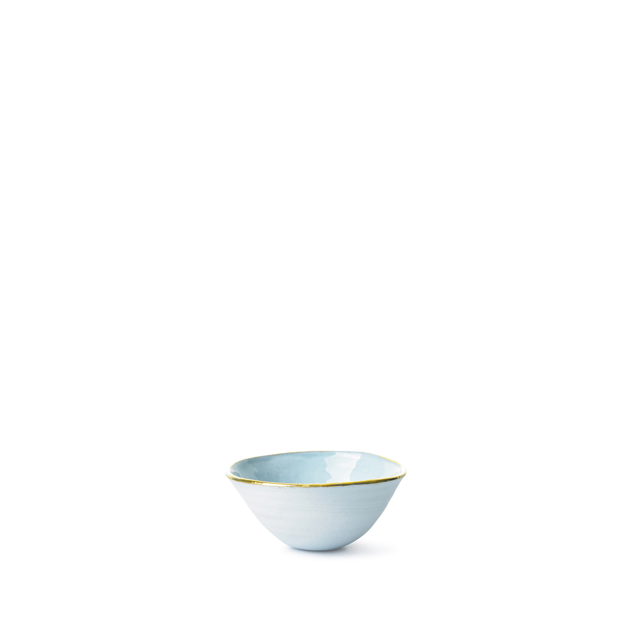 Small Light Blue Ceramic Bowl with Gold Rim, 6cm
