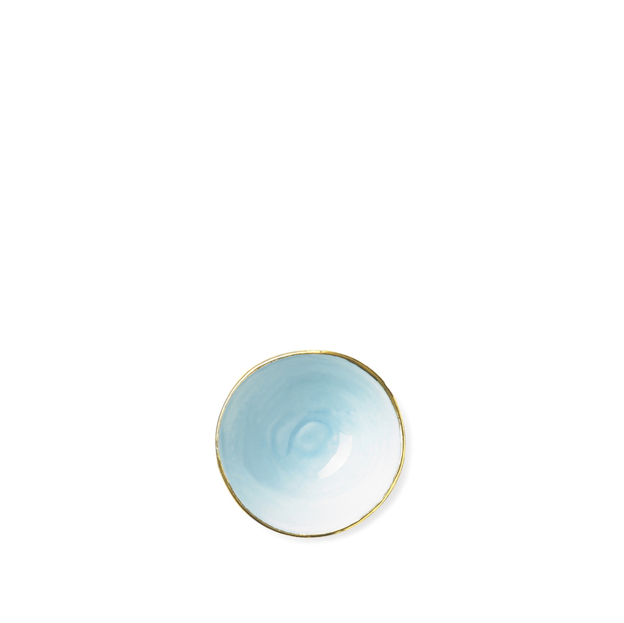 Small Light Blue Ceramic Bowl with Gold Rim, 6cm
